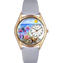 Whimsical Watches Women's Flip-Flops Bay Blue Leather and Gold Tone Watch
