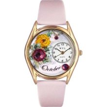 Whimsical Womens Birthstone: October Pink Leather And Goldtone Wa ...