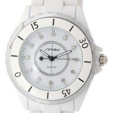 White Sinobi Men's Boy's Round Dial Analog Quartz Watch With Ceramic Strap