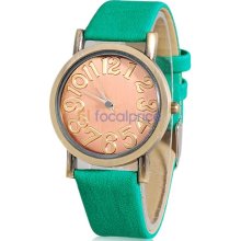 WoMaGe Round Dial Quartz Analog Watch with Faux Leather Strap (Green)