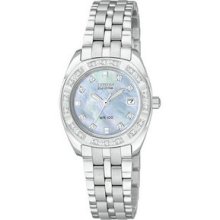 Women Citizen Ecodrive Paladion Stainless Steel Watch W/diamonds(ew1590-56y)