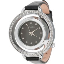 Women Watch Crystal Case Special Dial Design Leather Band Quartz 71040