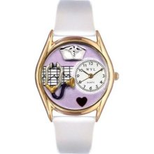 Women's Nurse Purple White Leather and Gold Tone Watch ...