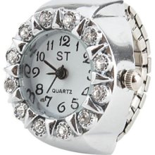 Women's White Crystal Style Alloy Analog Quartz Ring Watch (Silver)