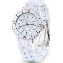 Womens White Enamel Crystal Dial Stainless Steel Modern Fashion Watch
