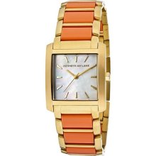 Women's White MOP Dial Gold Tone IP Stainless Steel and Coral Res ...