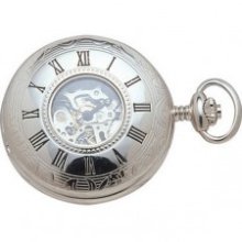 Woodford Chrome Plated Skeleton Mechanical Pocket Watch