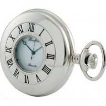 Woodford Roman Numeral Half Hunter Quartz Pocket Watch - Chrome