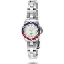 ZWI Group 8940 Ladies Swiss Quartz Pro Diver in all Stainless Steel on Bracelet With a White Dial and Black and Red Bezel