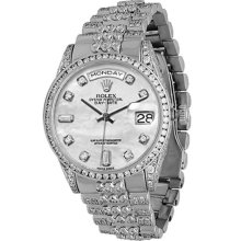 18K Rolex Oyster Perpetual Day Date Mens Diamond Watch 11.00 Ctw