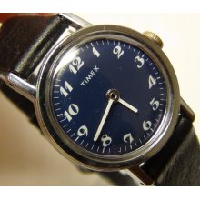 1970' Timex Ladies Silver Blue Dial Watch w/ Hadley Roma Strap