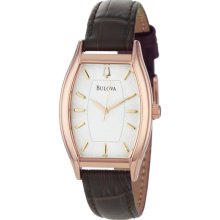 $250 New BULOVA Tonneau Ladies Analog Gold-Tone Steel Watch Brown Leather Band - Brown - Surgical Steel