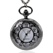 2pc Gunmetal Necklace Chain Quartz Pocket Watch 92cm Long(36-1/4