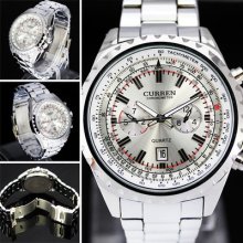 3 Colors Choose Trendy Quartz Hour Dial Date Waterproof Men Sport Steel Watch,a1