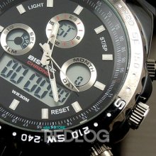 30m Water Hand Clock Lcd Digital Hours Men Rubber Black Wrist Watch W164