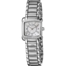 $425 New BULOVA Ladies 18 Diamonds Square MOP Watch Steel Silver-Tone Bracelet