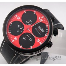 48mm Parnis Red Black Sandwich Dial Pvd Stopwatch Quartz Watch Mens Watch P505