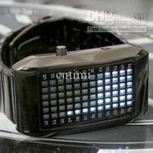 72 White Led Light Fashion Dot Matrix Mens Black Watch