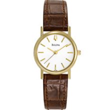 97L102 -- Bulova Women's Brown Leather Strap W/Round White Dial Corporate Collection Corporate Collection