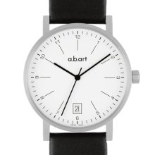 A.B.Art Men's Quartz Watch With White Dial Analogue Display And Black Leather Strap O103