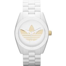 Adidas Unisex Originals Santiago Analog Plastic Watch - White Rubber Strap - Gold Dial - ADH2799