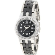 AK Anne Klein Women's 10-9457BKSV Black Ceramic Bracelet Swarovski Crystal Accented Watch