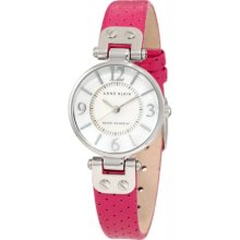 AK Anne Klein Women's 10-9889MPMA Gold-Tone Pink Perforated Leather Strap Watch