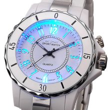 Ak-sport Brand 7 Colors 8 Modes Led Lights Mens Ladies White Sport Wrist Watch