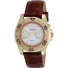 Akribos Xxiv Ak483br Mop Diamond Swiss Multifunction Brown Strap Womens Watch