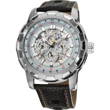 Akribos XXIV Men's Automatic Multifunction Leather Strap Watch (Silver-tone)