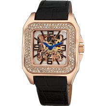 Akribos XXIV Square Crystal Skeleton Automatic Watch (Rose-tone)