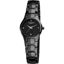 Akribos XXIV Women's Slim Ceramic Quartz Bracelet Watch (Black)