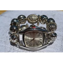 All Silver - Chunky Beaded Interchangeable Watch Band and Watch Face Included