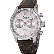 Alpina Mens Aviation Silver Dial Brown Strap Chronograph Watch Al-860scr4s6