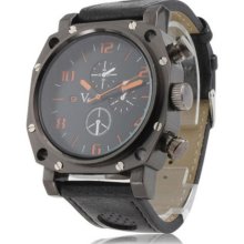 Amazed Popular Men Sport Quartz Wristwatch Black Pu Leather Analog Dial Big Case