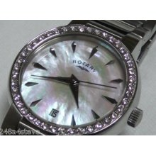 & Boxed Ladies Rotary `diamante Stone Set` Watch Model Lb02843/07..rrp Â£159