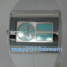 Analog + Digital White Ohsen Dual Time Alarm Mens Quartz Watch
