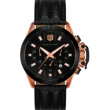 Andrew Marc Watches Chronograph Leather Strap Watch, 45mm Black/ Rose Gold
