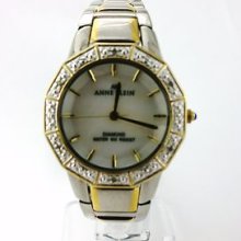 Anne Klein Lady 2tone Diamond Bezel Bracelet Mother Of Pearl Dial 8673mptt