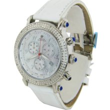 Aqua Master White Band MOP Dial Chrono Diamond Mens Watch W108 1