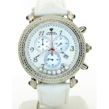 Aqua Master White Band White Dial Chrono Diamond Mens Watch W108H 1