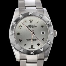 Arabic dial rolex datejust watch stainless steel diamond bezel pearlmaster - White - Stainless Steel