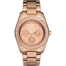 Armani Exchange AX Rose Gold Ladies Pave Rose Gold Tone Round Glitz Watch