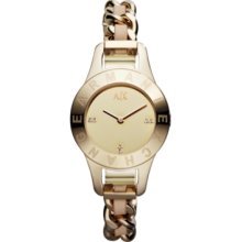 Armani Exchange Gold Dial Gold-tone Stainless Steel And Nude Leather Ladies