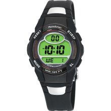 Armitron Digital Sport Watch w/Round Red Top Ring, Green Dial & Black Resin Band