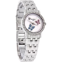 Armitron Ladies Blue & Pink Crystal Butterfly Motif Silver Dress Watch 75/3677sv