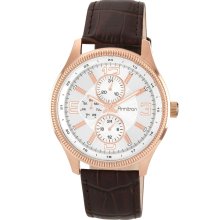 Armitron Menâ€™s Brown Leather Strap Rose-Gold Case with White Multifunction Watch
