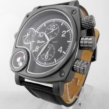 Army Stylish Mens Double Dials Sport Analog Leather Quartz Watch Wh49