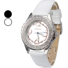 Assorted Colors Women's Crystal Style PU Analog Quartz Wrist Watch