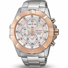 Authentic Seiko White Dial Chronograph Rose Gold Gents Watch Sndd76p1